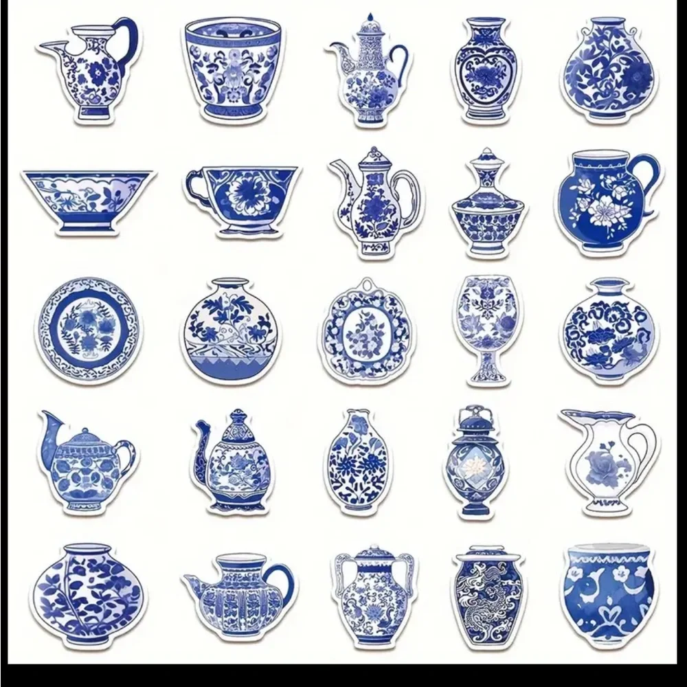 Set of 50 Beautiful Blue Porcelain Stickers Vases Plates Pitchers - Picture 4 of 6